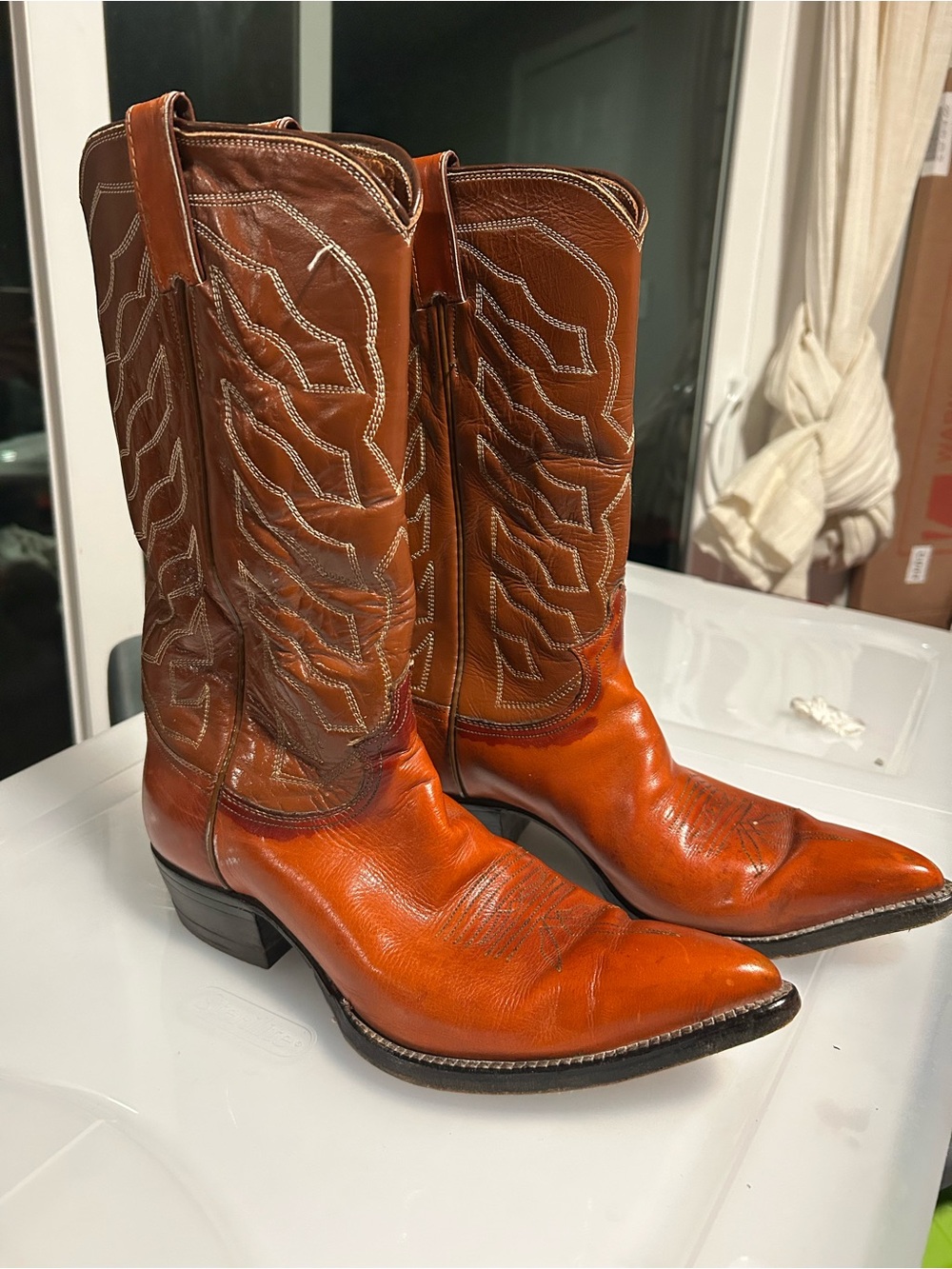 Tony Lama Orange Leather Western Cowboy Boots